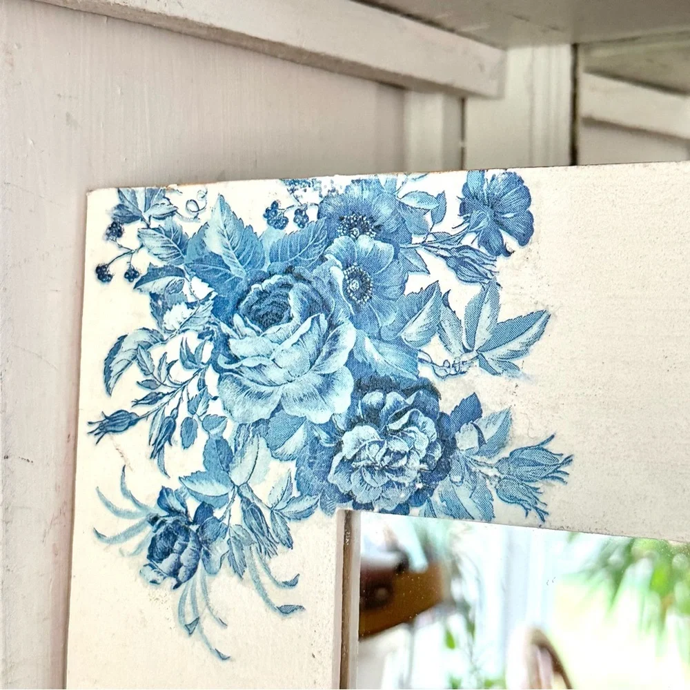Blue Floral Square Wall Mirror